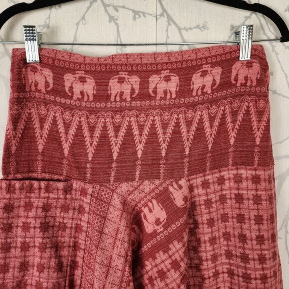 Harem Pants Thailand Red Elephants Print Smocked Harem Pants - Picture 4 of 7